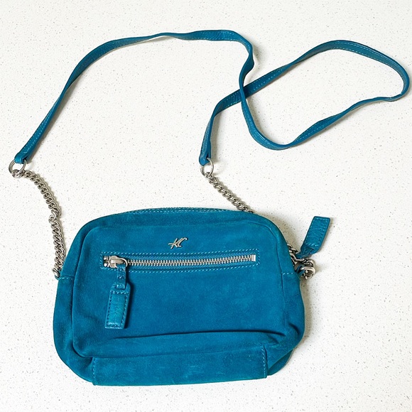 Kenneth Cole blue genuine suede leather crossbody bag - Picture 1 of 12